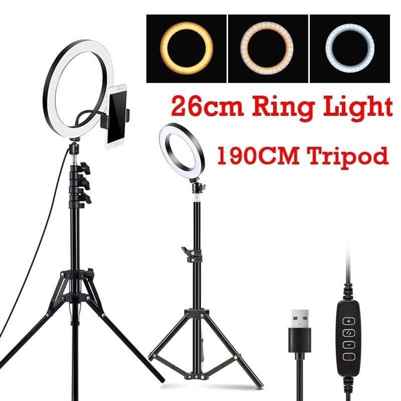 FREE GIFT 26CM (10 inches) LED selfie ring light with 160cm tripod and mobile phone stand for live