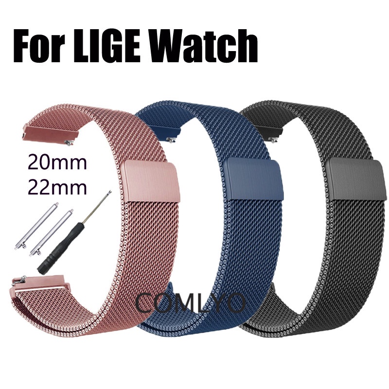 22mm 20mm Band for LIGE Watch Strap Stainless Steel Metal Women Men