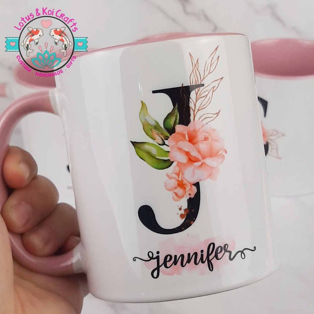 Rose Monogram Personalised Mug. Ceramic Cute Coffee Mug Cup. Friendship ...