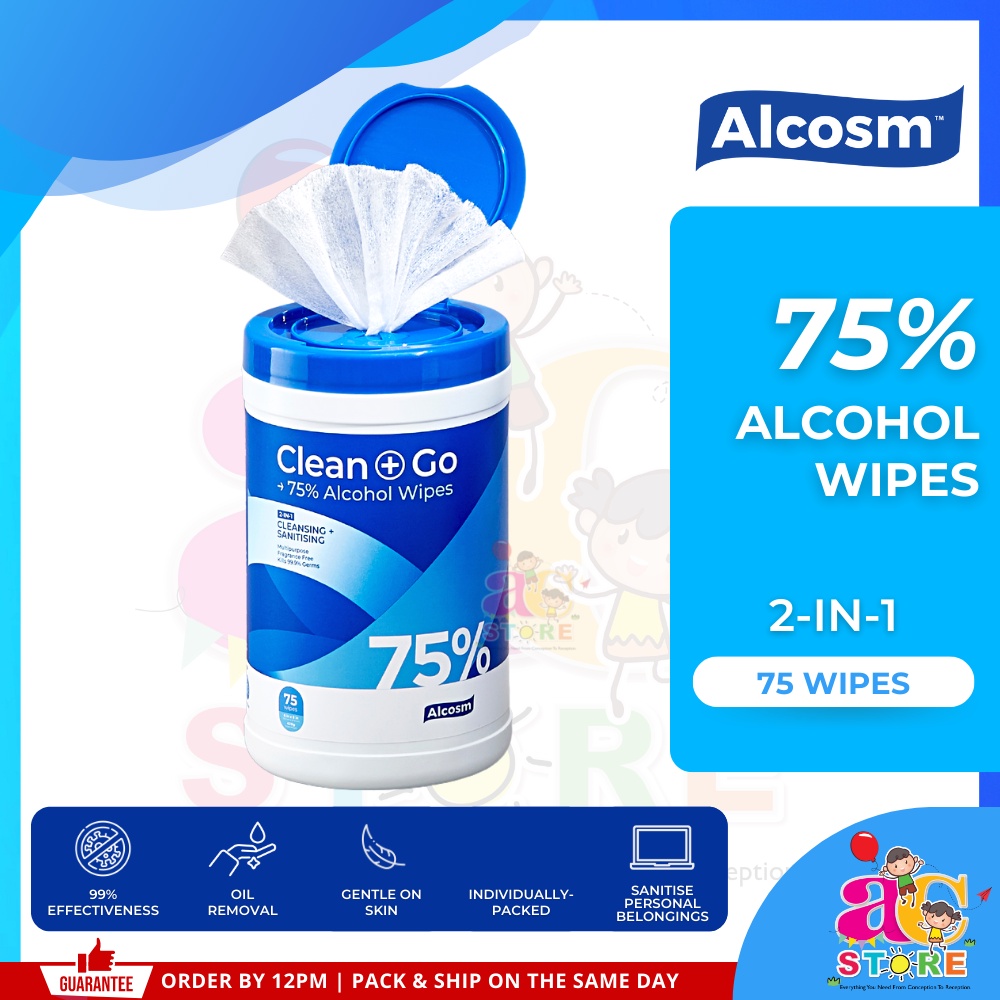 AC (1 x75 sheets) Alcosm 75 Alcohol Disinfectant Wet Wipes 99.9 Kill