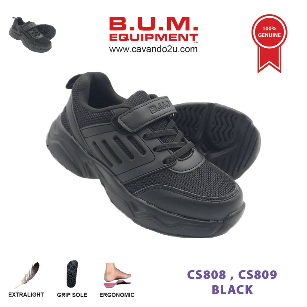 BUM Equipment Unisex Kids Black Shoes CS808 / CS809 Black School Shoes / Sneaker / Kasut Hitam Sekolah / Sport Shoes