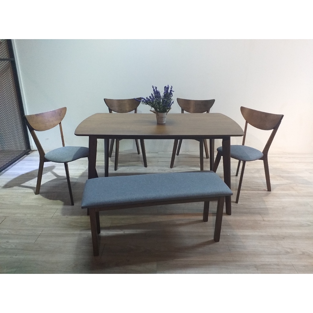 FINO Walnut 1.4M Solid Wood Dining Table Set 6 Dining Set 6 Dining