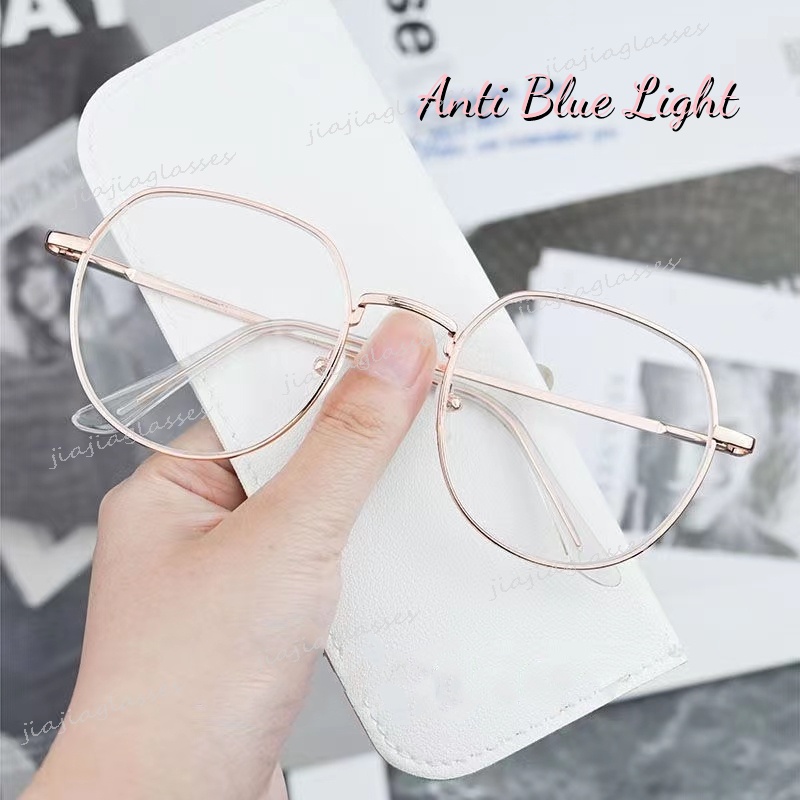 Women Metal Frame Anti-blue Light Oval Glasses Frame Radiation Eye Protection Goggle Schoolgirl's Online Class Glasses Frame Interchangeable Lens