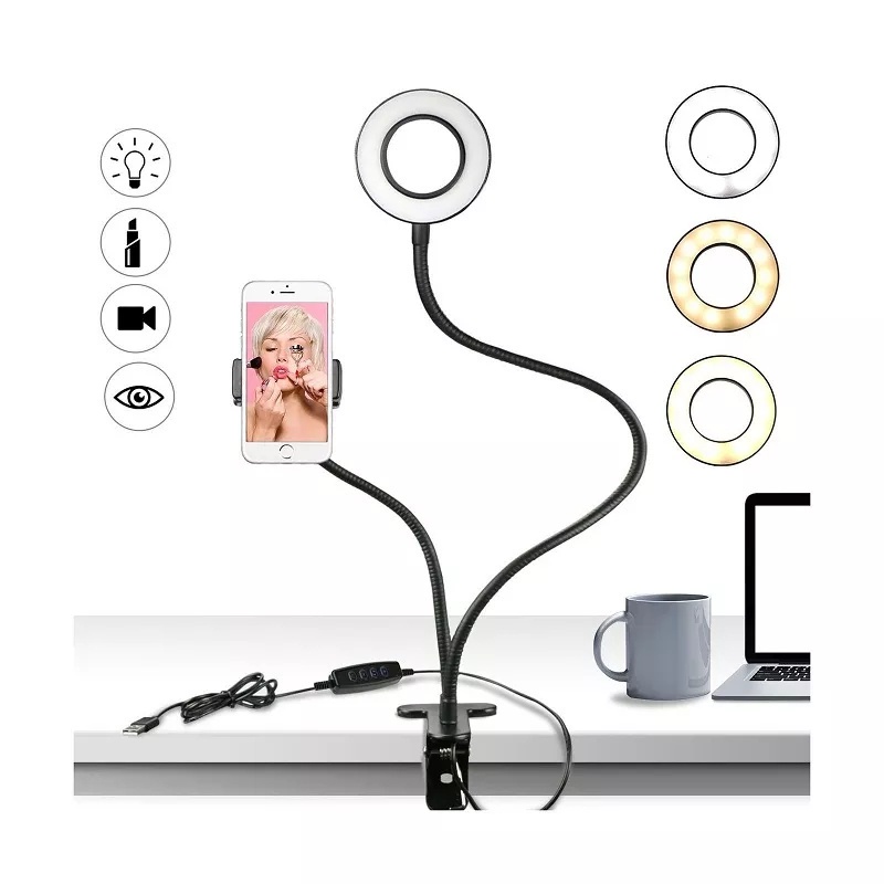 Universal Selfie Ring Light with Flexible Mobile Phone Holder Lazy Bracket Desk Lamp LED Light for Live Stream Office Ki