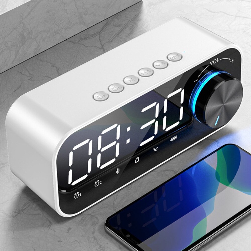 { KL SELLER } FREE GIFT Bluetooth Speaker FM Radio Wireless LED Mirror Alarm Clock Subwoofer Music Player