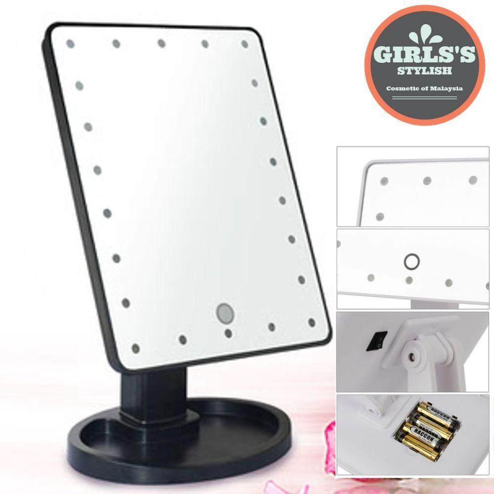 FREE GIFT 22 LED Makeup Mirror Cermin Meja Dengan 22 Lampu LED Touch Screen (Battery or USB)