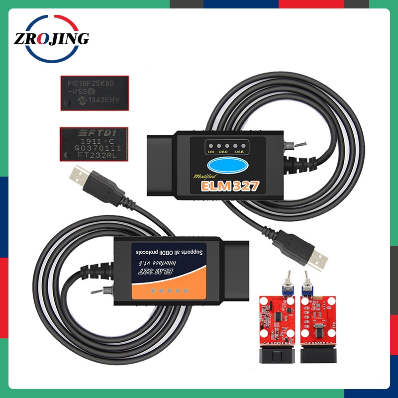 ELM327 USB 25K80 FT232RL For ford FoCCCus Cable Hidden with switch ...