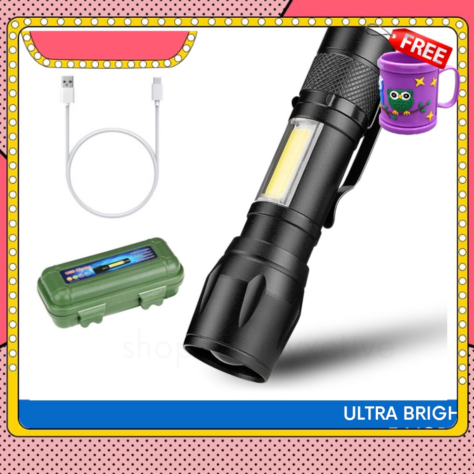 FREE GIFT Led Light Zoomable LED Flashlight Lamp USB Charging Rechargeable Light