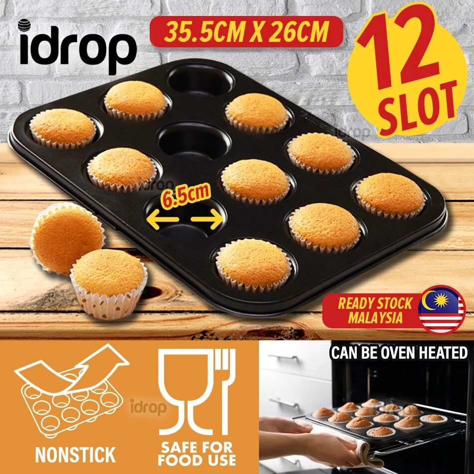 FREE GIFT idrop [ 12 Slot ] Nonstick Coating Muffin cake Baking Cooking Pan Tray [ 35.5CM X 26CM