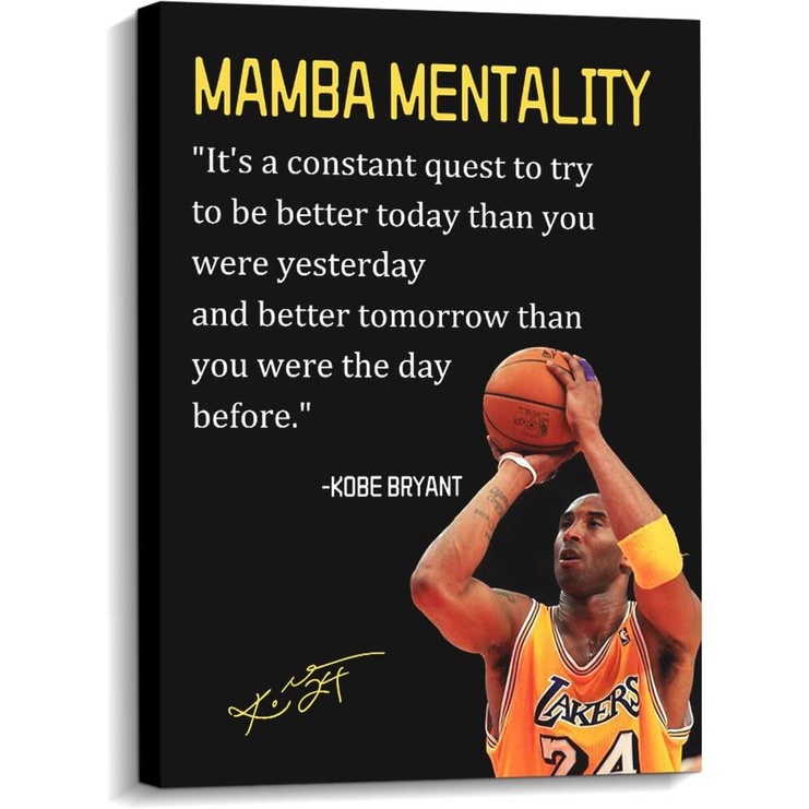 Mamba Mentality Wall Art Kobe Bryant Poster Canvas Print Inspirational ...