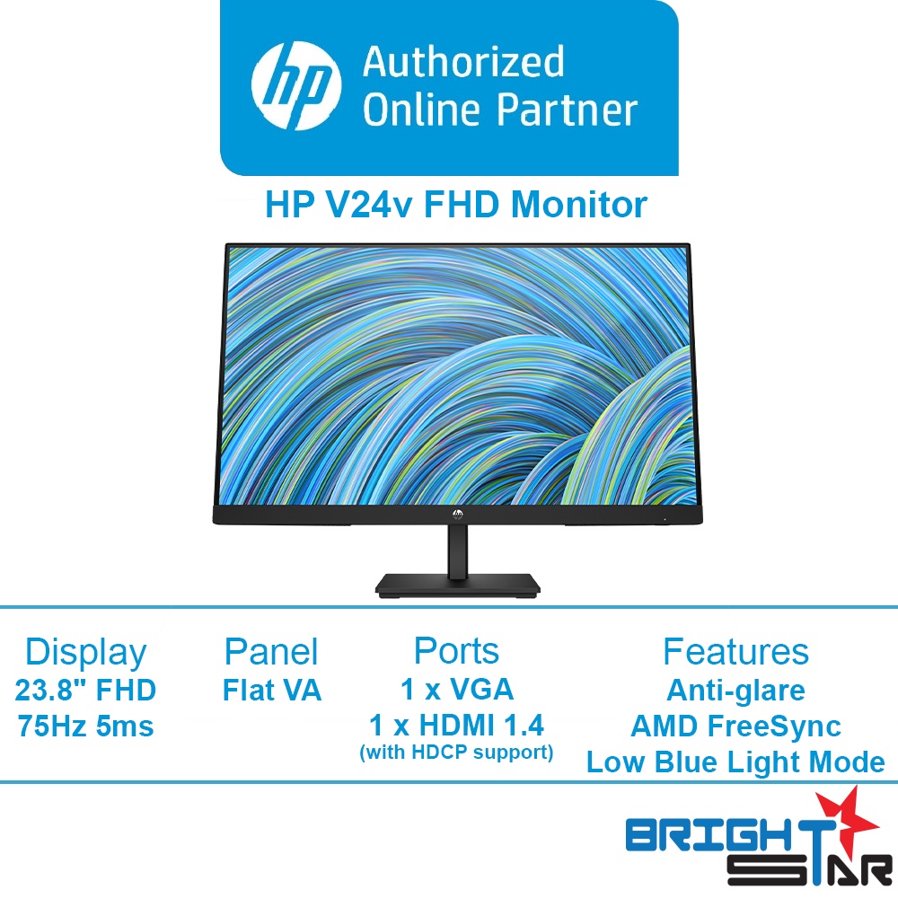 HP Monitor V24v ( 23.8 Inch FHD VA 75Hz 5MS ) Shopee Malaysia