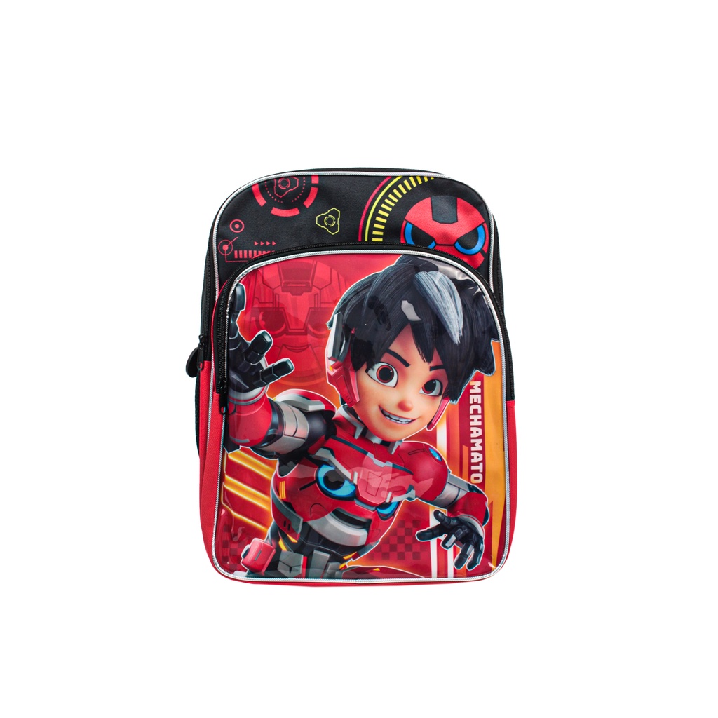 Mechamato Children School Bag With Front Zipper Pouch - Black Red Colour  For School & Kids | Shopee Malaysia