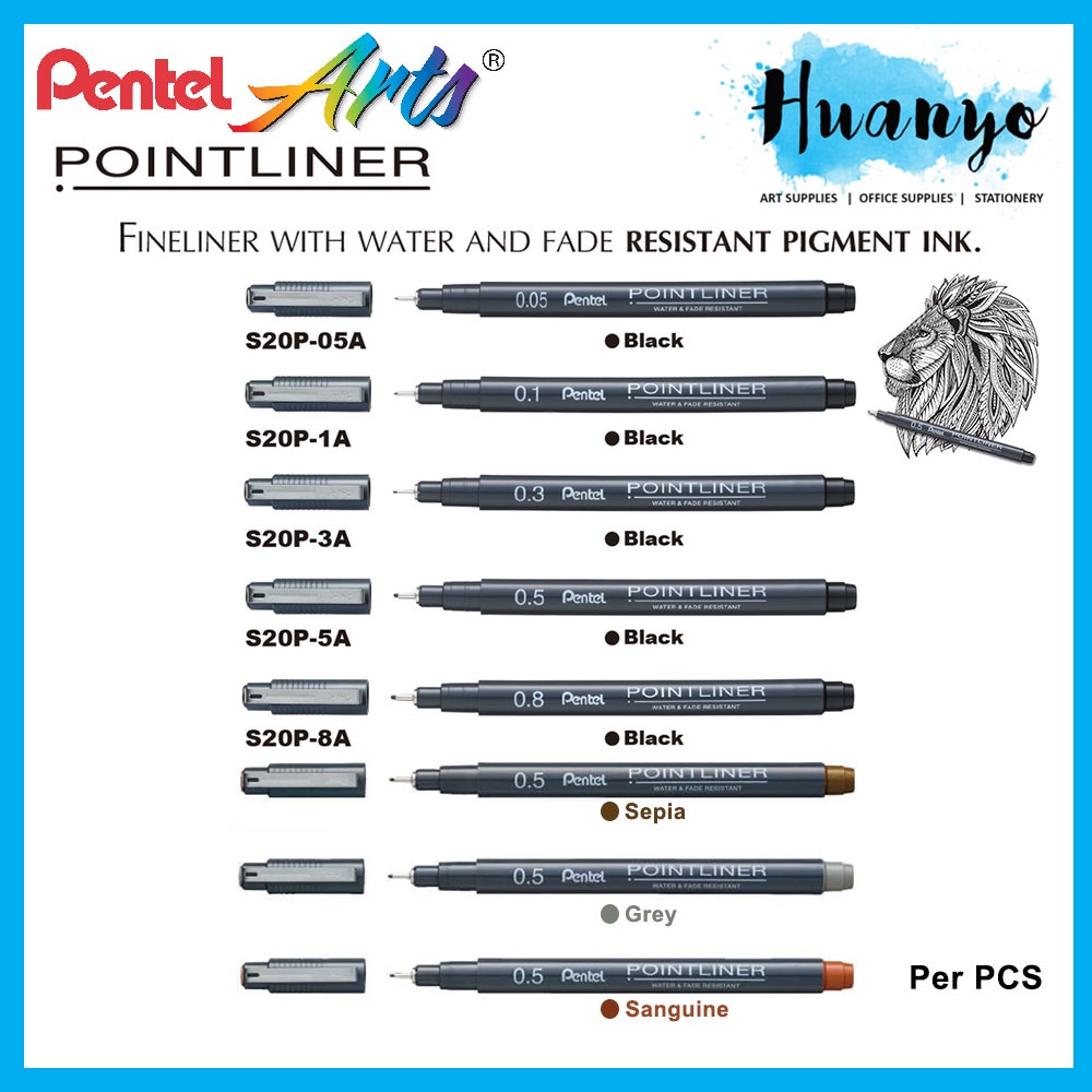 Pentel Pointliner S20P Technical Drawing Drafting Sketching Pen (Black