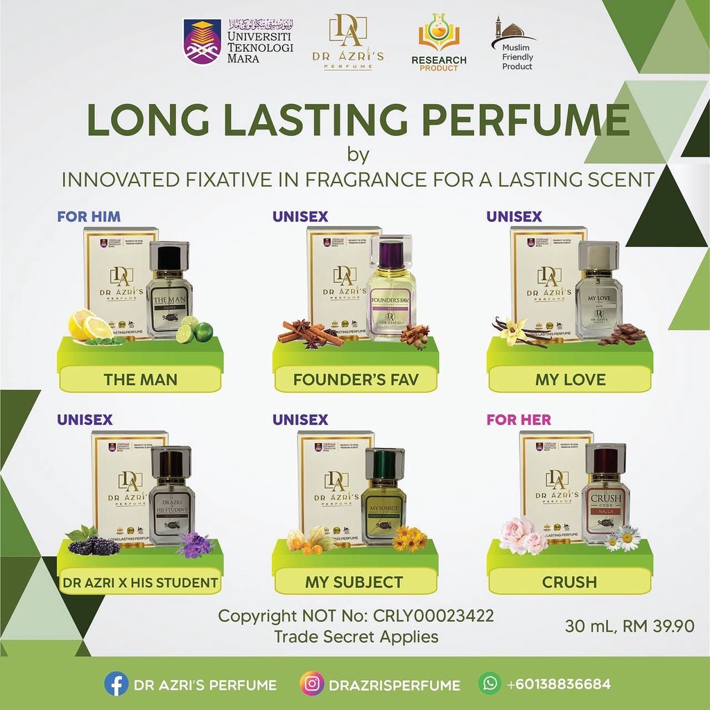 Dr. Azri’s Perfume Minyak Wangi Dr AZRI UITM PREMIUM MUSLIM FRIENDLY HALAL BOLEH PAKAI SOLAT