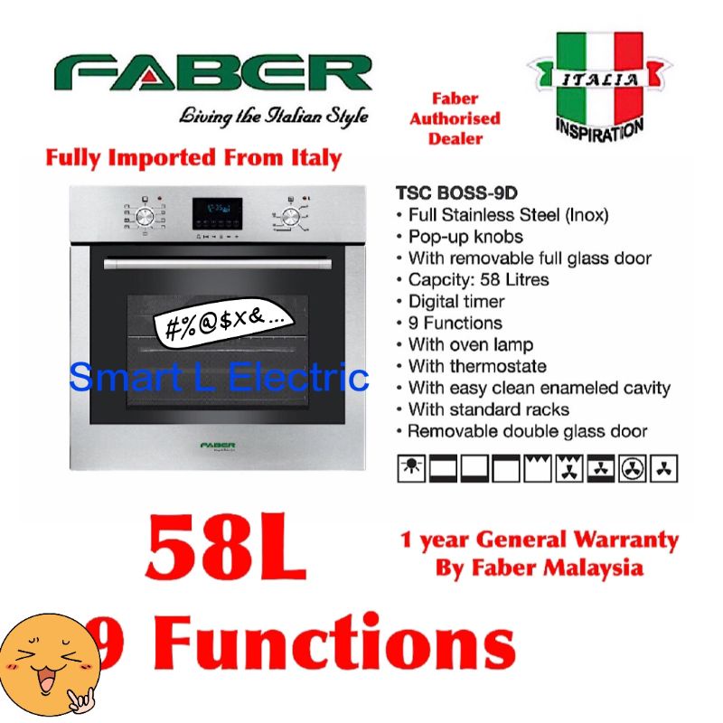 (Offer!!!) Faber 58L Built in Oven TSC BOSS9D Built In Oven 9