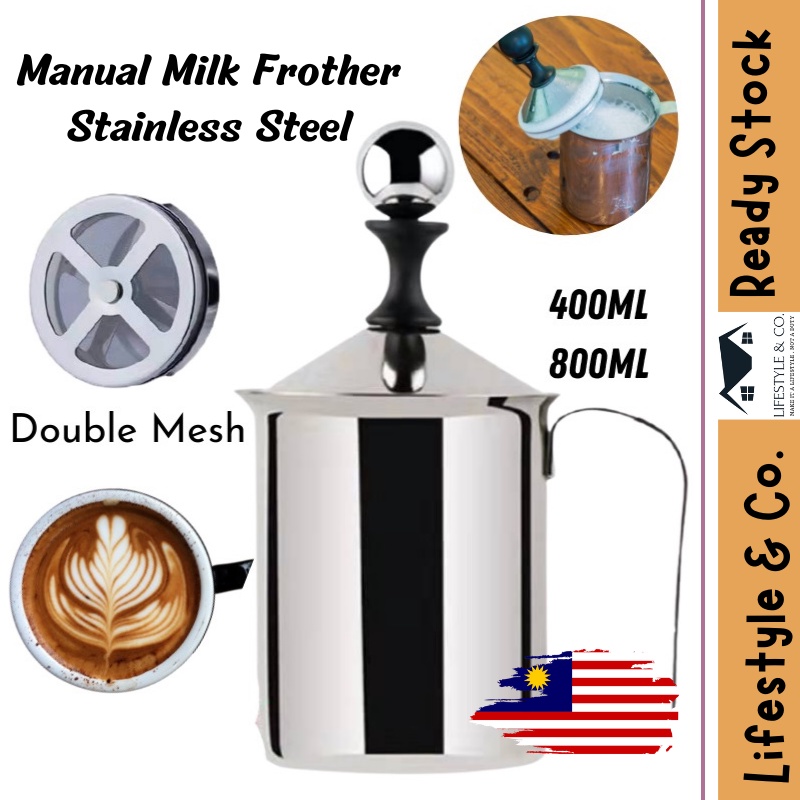 [400ml/800ml ] Stainless Steel Manual Double Mesh Milk Frother