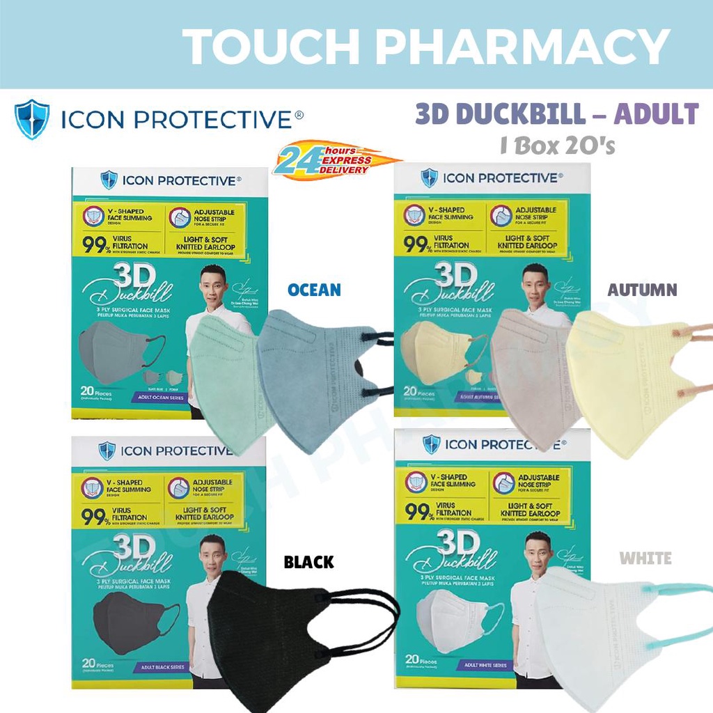 ICON PROTECTIVE 3D Duckbill Adult Face Mask Black/White/Ocean/Autumn 20's/BOX