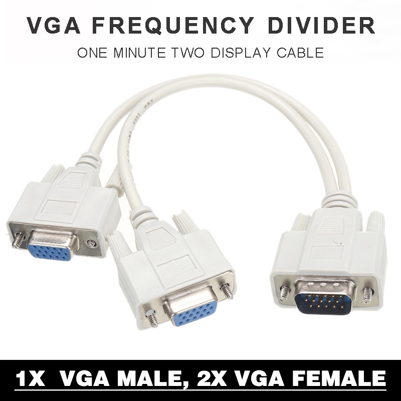 15 Pin VGA Male to Dual Female Y Adapter Converter Splitter Cable for