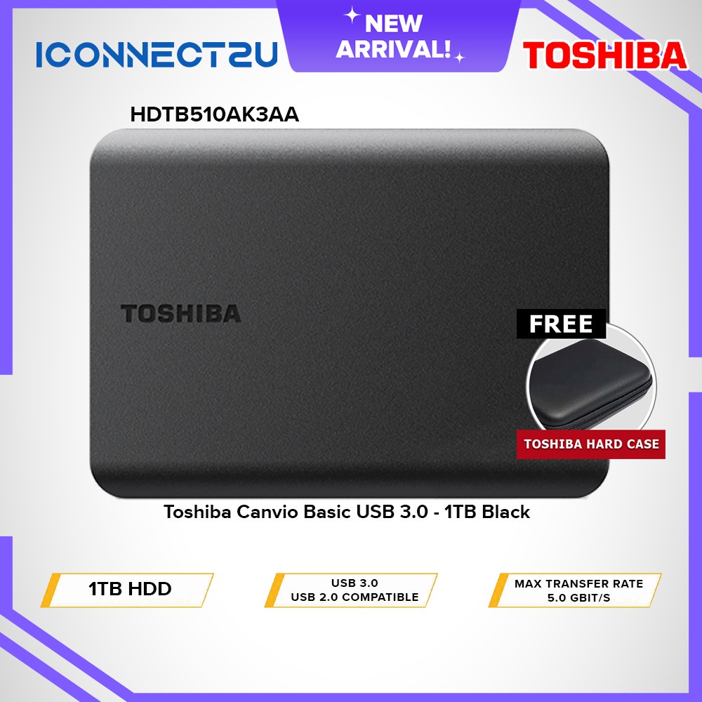 Toshiba 1TB HDTB510AK3AA Canvio Basic A5 USB 3.0 Portable Hard Drive ...