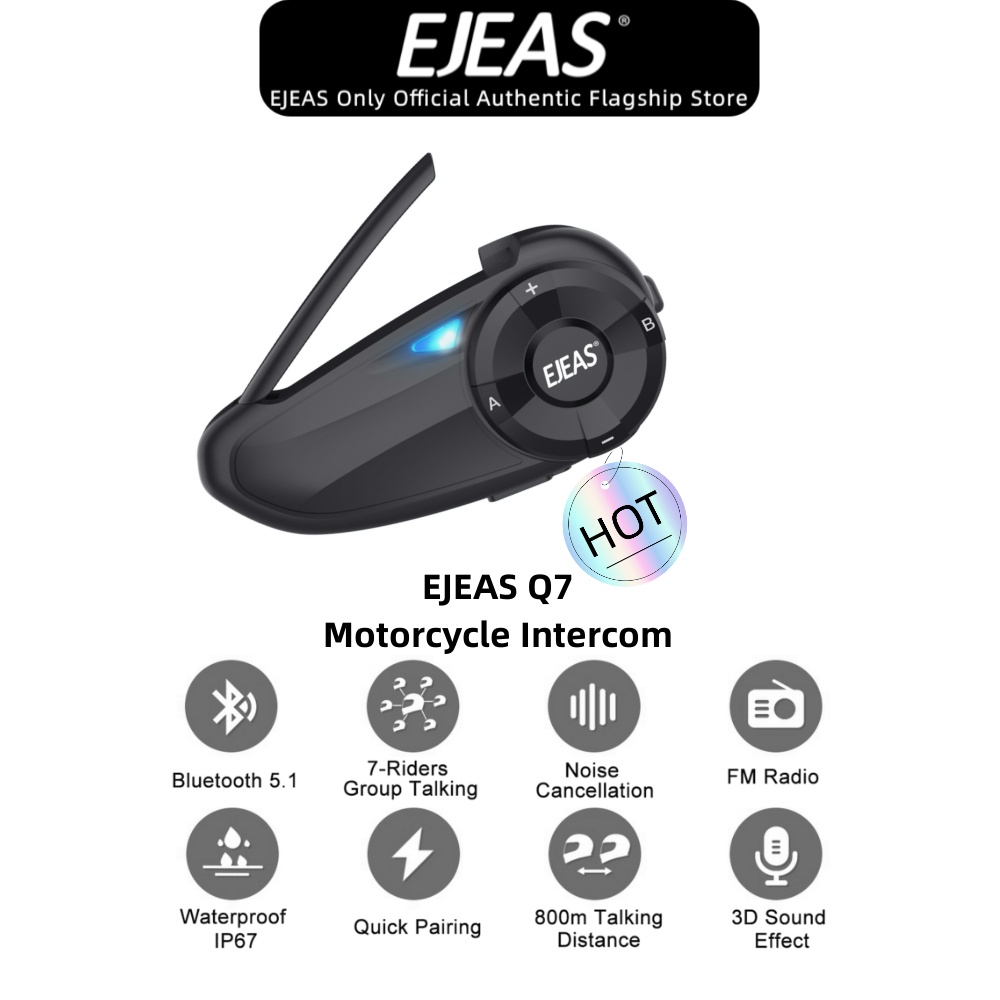 EJEAS Q7 Motorcycle Helmet Bluetooth Wireless Headset Bluetooth 5.1 Waterproof,2 rider