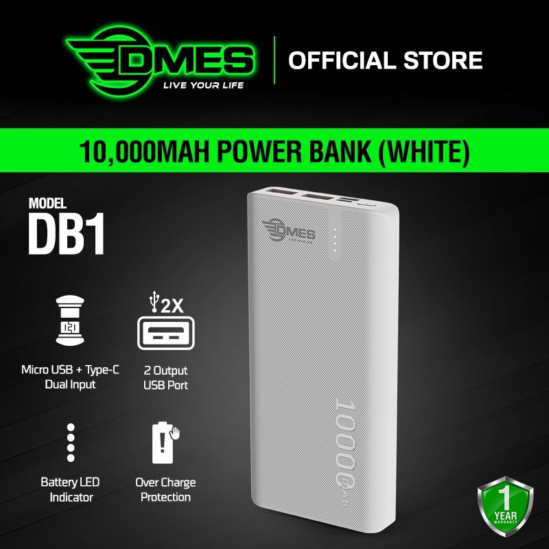 FREE GIFT DMES DB1 2.4A 10000mAh Dual USB Output Type C and Micro USB Input Fast Charging