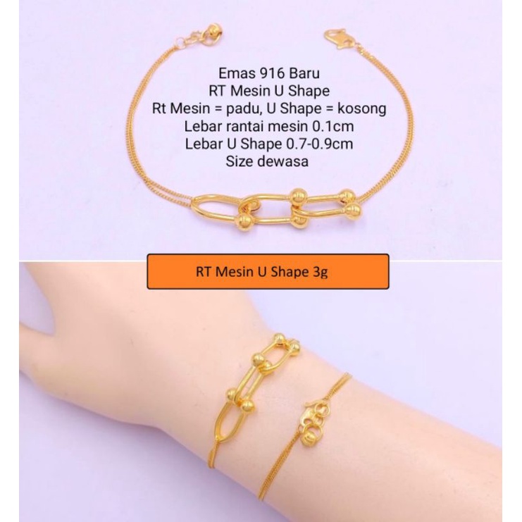 Rantai Tangan Mesin U Shape Bajet Emas 916 Original EMAS 916 MURAH EMAS 916 BAJET GELANG 916 BRACELET GELANG PADU 916