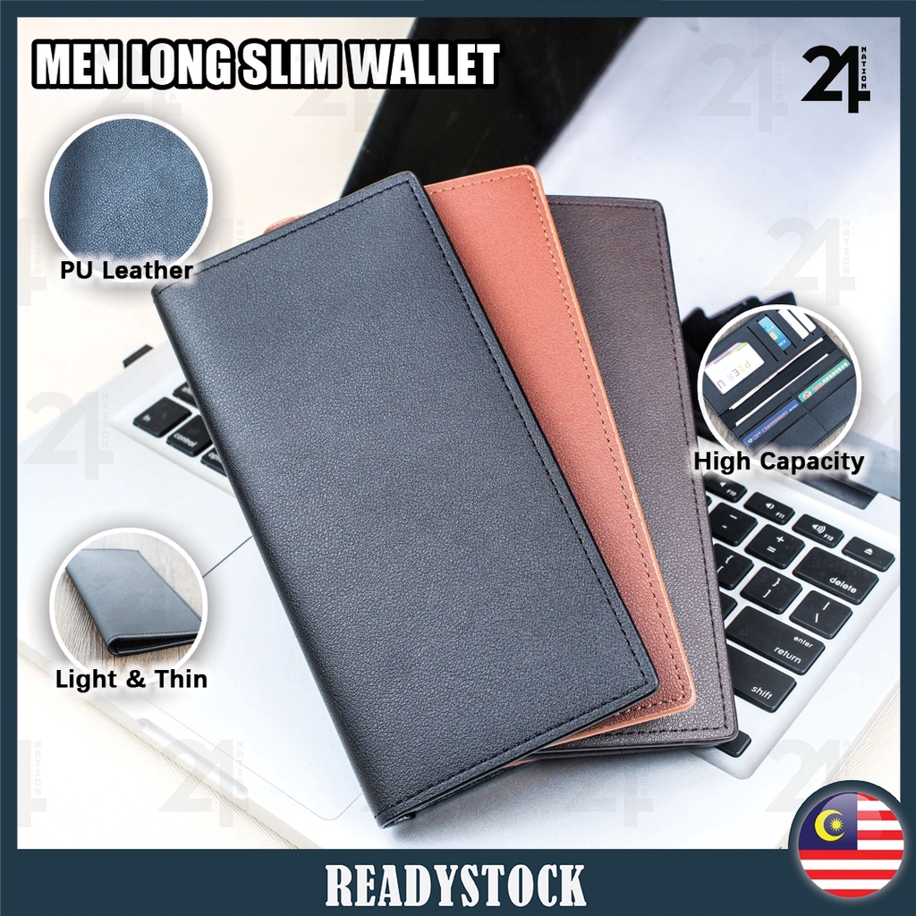 Men Long Wallet Bifold PU Leather Slim Wallet ID Window Card Holder Case Clutch Fashion Bag Dompet Lelaki 长款男士商务西装钱包多卡位