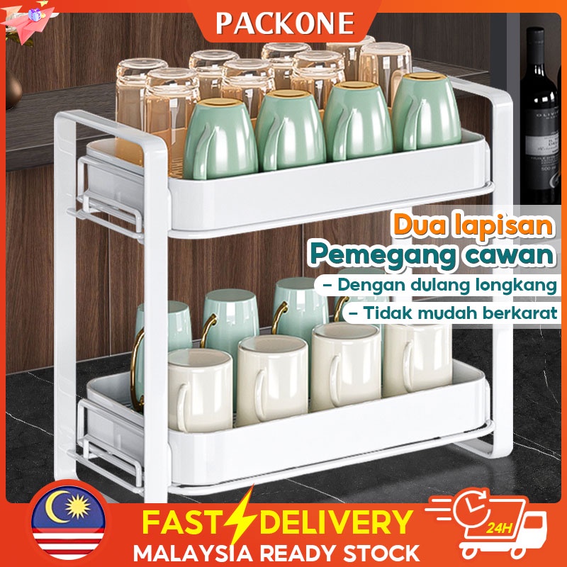 Packone 2 Layer Cup Rack Organizer Stainless Steel Mug Holder Cup