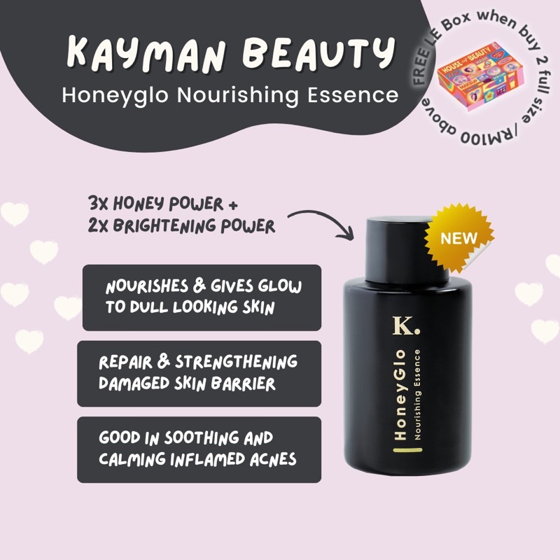 Kayman HoneyGlo Nourishing Essence Hyalumelon Toner Serum Moisturiser CoalBerry Suntella