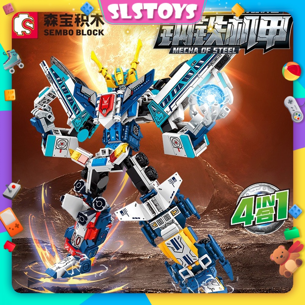 [4 IN 1] Sembo Block Mecha Steel Robot Figure Building Decoration Deco ...