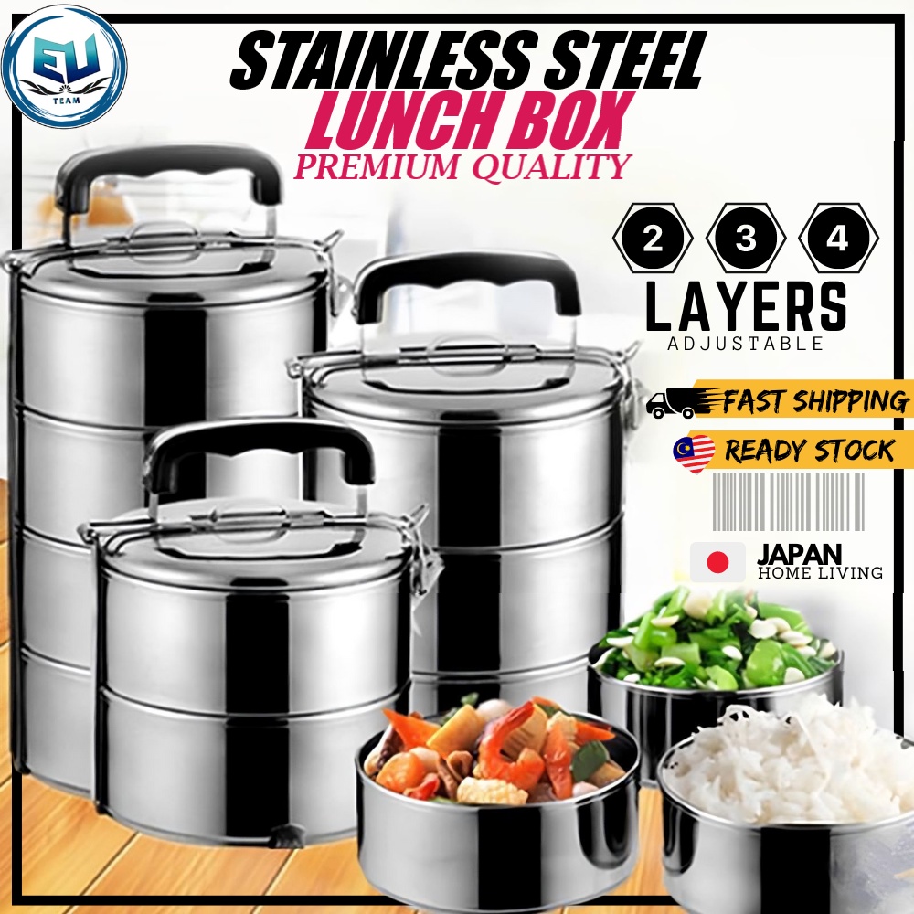 2 TIER/ 4 TIER (14cm) STAINLESS STEEL FOOD SHELF TIFFIN CARRIER LUNCH BOX