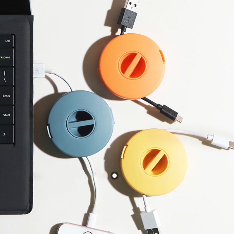 Macaron Multi Color Rotatable Round Earphone Winder Protective Wire Cable Winder Organizer USB Cord Holder Electronics
