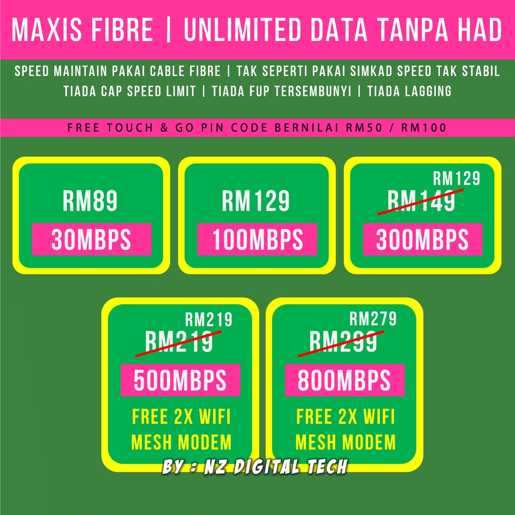 MODEM FIBRE Superfast Home Internet Maxis Home Fibre | Unlimited Kuota High Speed (Free 1 Bulan) - FREE RM100