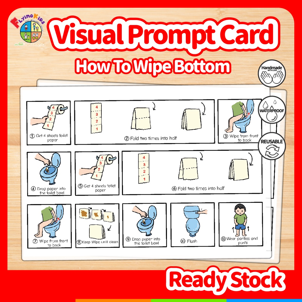 Visual Prompt Card Visual Cue Card Steps How To Wipe Bottom Training Special Needs