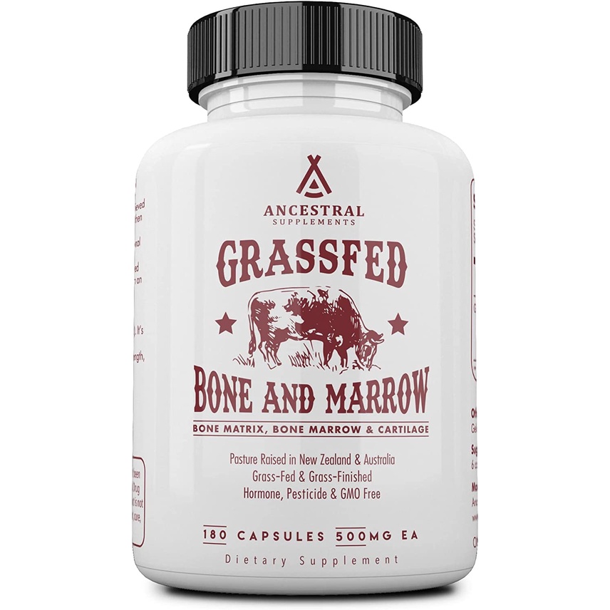 Ancestral Supplements Grass Fed Beef Bone and Marrow Supplement, 3000mg, Bone, Skin, Oral Health, and Joint Support Supp