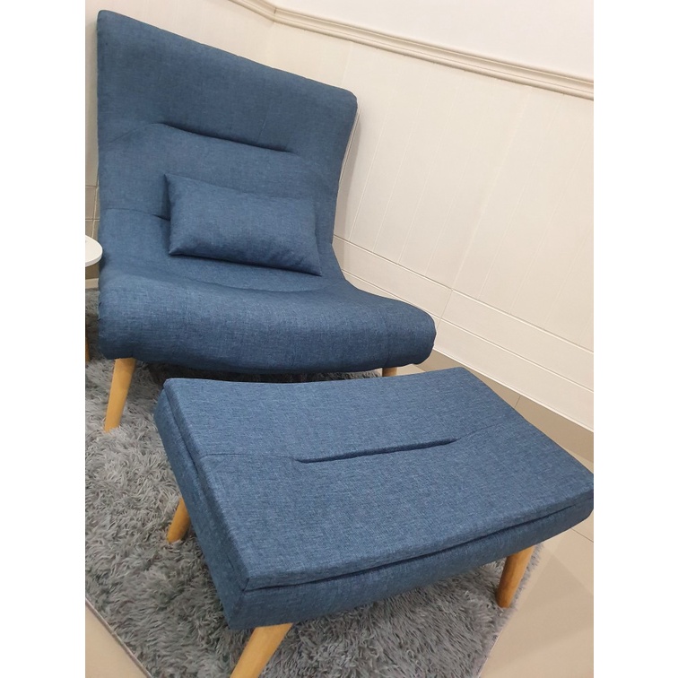 SHIRO 1 Seater Solid Wood Sofa Chair with stool Lounge Chair Lazy Chair