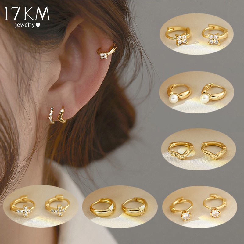 17KM Gold Silver Hoop Earring Temperament Crystal Pearl V Shape Earrings for Women Jewelry Accessories