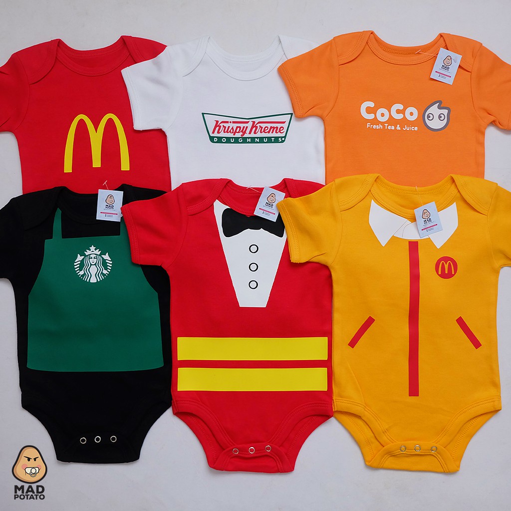 MAD POTATO Food Themed MCDO STARBUCKS JOLLIBEE KRISPY KREME Milestone Monthsary Baby Onesie Romper P3OC