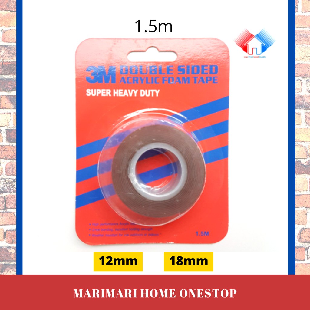 3M 1.5m Super Heavy Duty Double Sided Tape Acrylic Foam Waterproof
