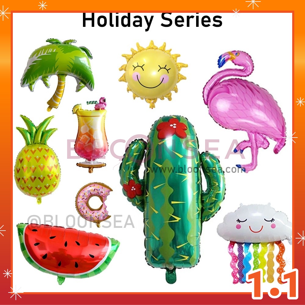 Beach Hawaii Aloha Sun Cloud Rainbow Smiley Rain Coconut Tree Cactus Leaf Swan Summer Watermelon Pineapple Foil Balloons