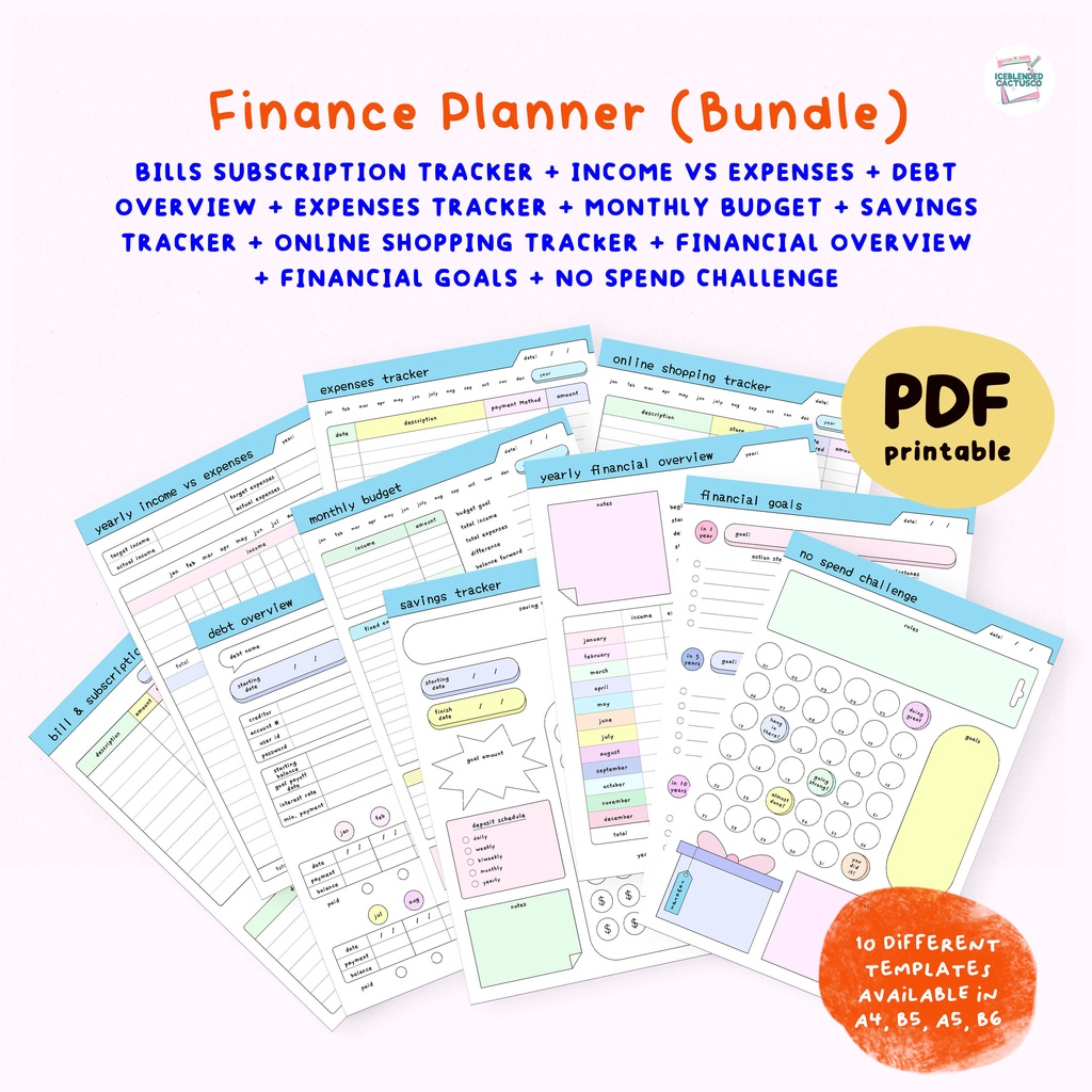 (Series E) Finance Budget Planner - Expenses/Savings Tracker (Undated)[Printable PDF] for Tablet/Printing