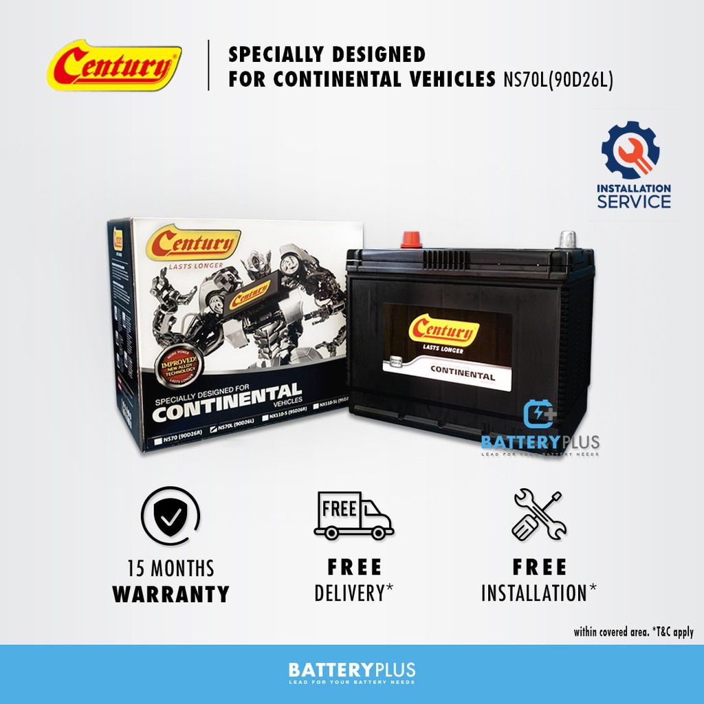 [ Installation Provided ] 90D26R | 90D26L | NS70 | NS70L Century Continental MF (SDFC) Car Battery Bateri Kereta