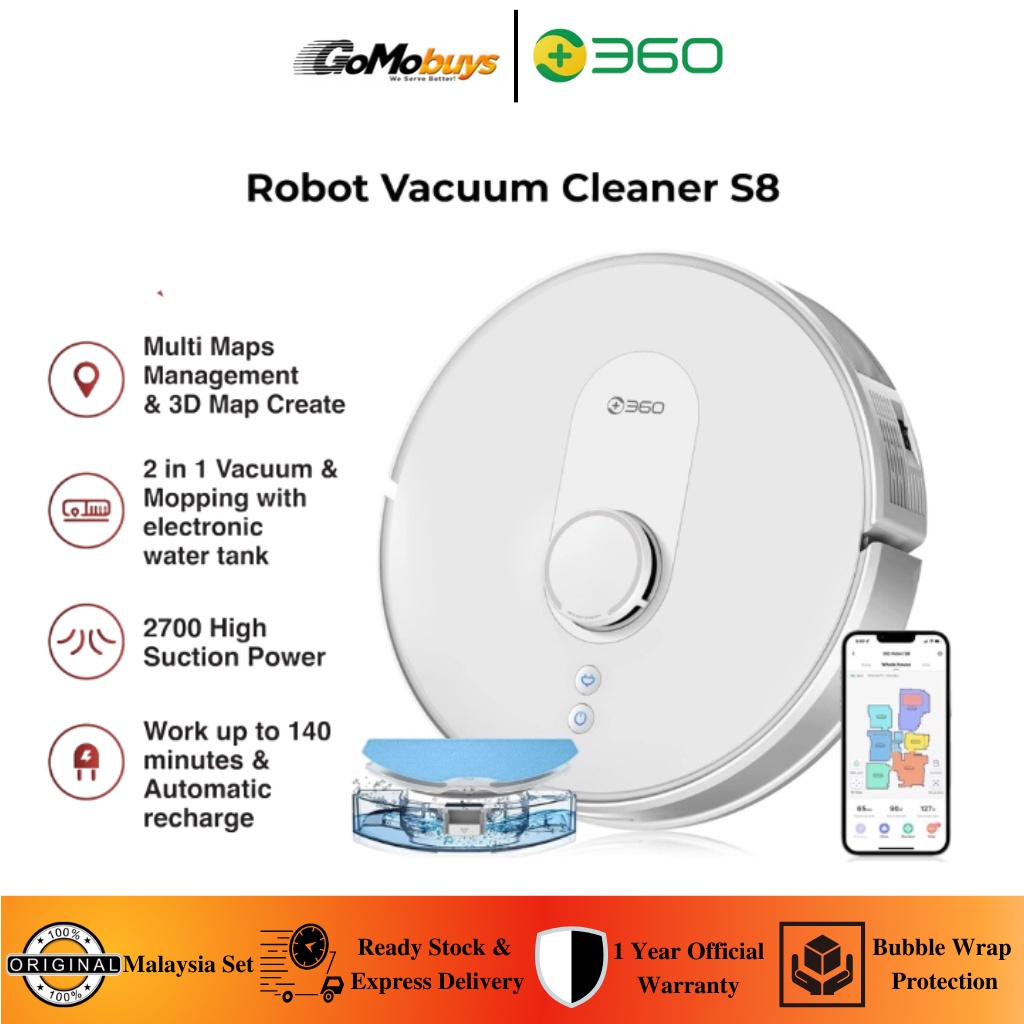 360 SmartLife S8 Robot Vacuum Cleaner | 2 in 1 vacuuming & mopping | App| LiDAR SLAM|2700Pa Suction-1Year Local Warranty