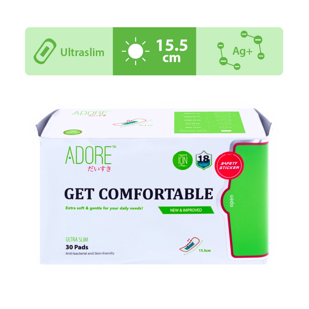 ADORE Get Comfortable Negative Ions Plus Pantyliners 15.5cm 30 liners