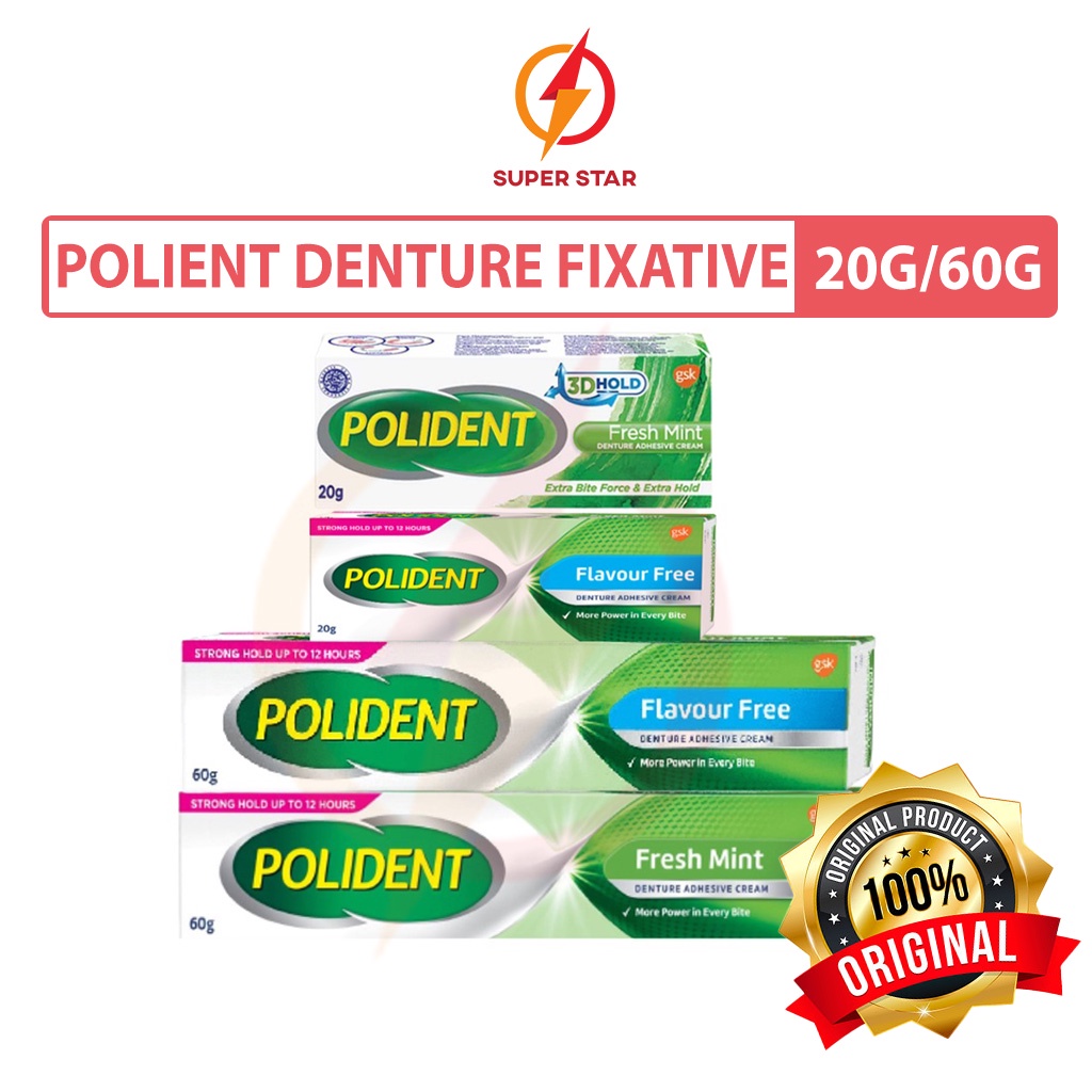 Polident Denture Adhesive Cream Flavour Free/Fresh Mint 20g/60g