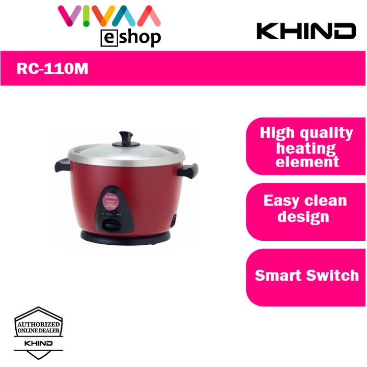 Khind 1.0L Anshin Rice Cooker RC110M with SUS304 Stainless Steel Inner