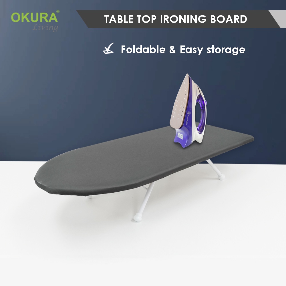 OKURA Portable Mini Table Top Wooden Ironing Board 32 x 12 ( 80 X 30 CM ) Padded Iron Board Papan Seterika