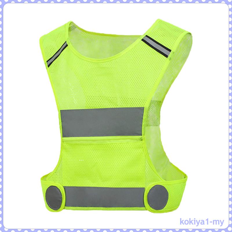 [kokiya1] Mesh High Visibility Reflective Vest with Zipper Pockets Reflective Strips for Running Guard Construction Volunteer