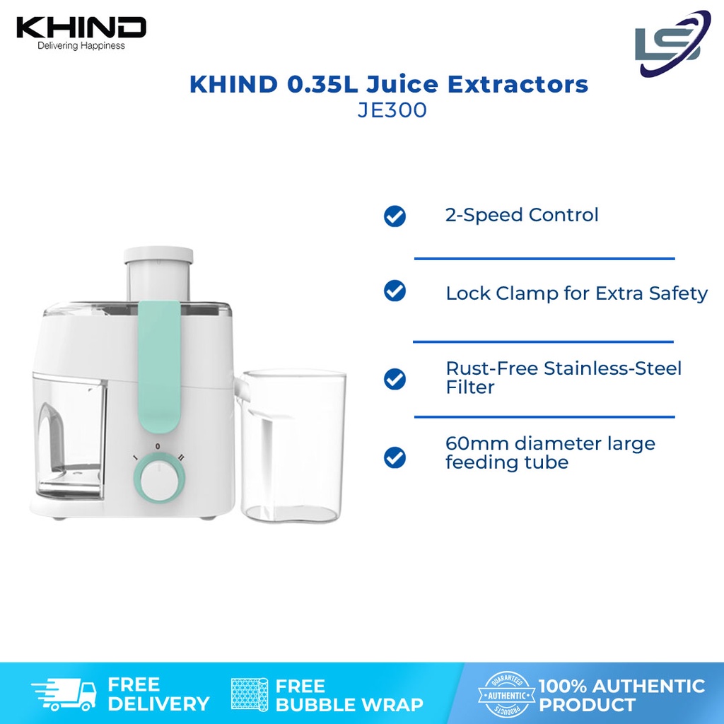 KHIND 350ML Juice Extractors JE300 | Rust Free Stainless Steel Filter | 2-Speed Control | Lock Clamp for Extra Safety