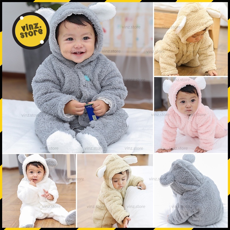 (0-12months) Sweater Baby Boys Girls Long Sleeve Romper Jumpsuit Baju Baby Baju Bear Fleece Hoodie Sleepsuit